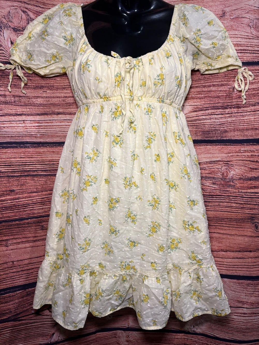 Thirty/Thirty LA Yellow Floral Puff Sleeve Mini Dress